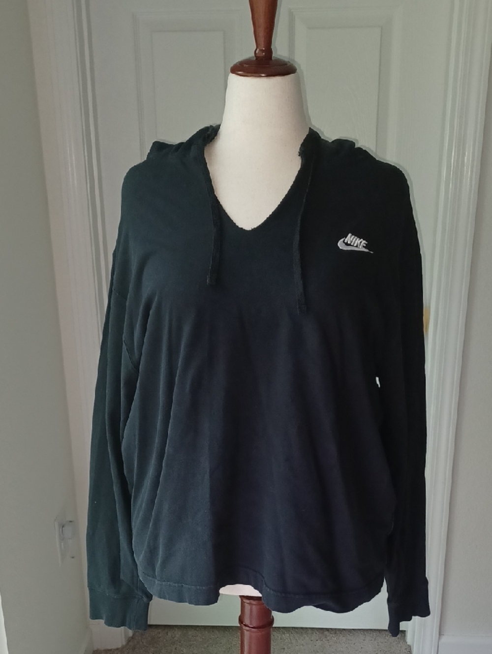 Nike Women's Cotton Black V-Neck Hooded Pullover XL